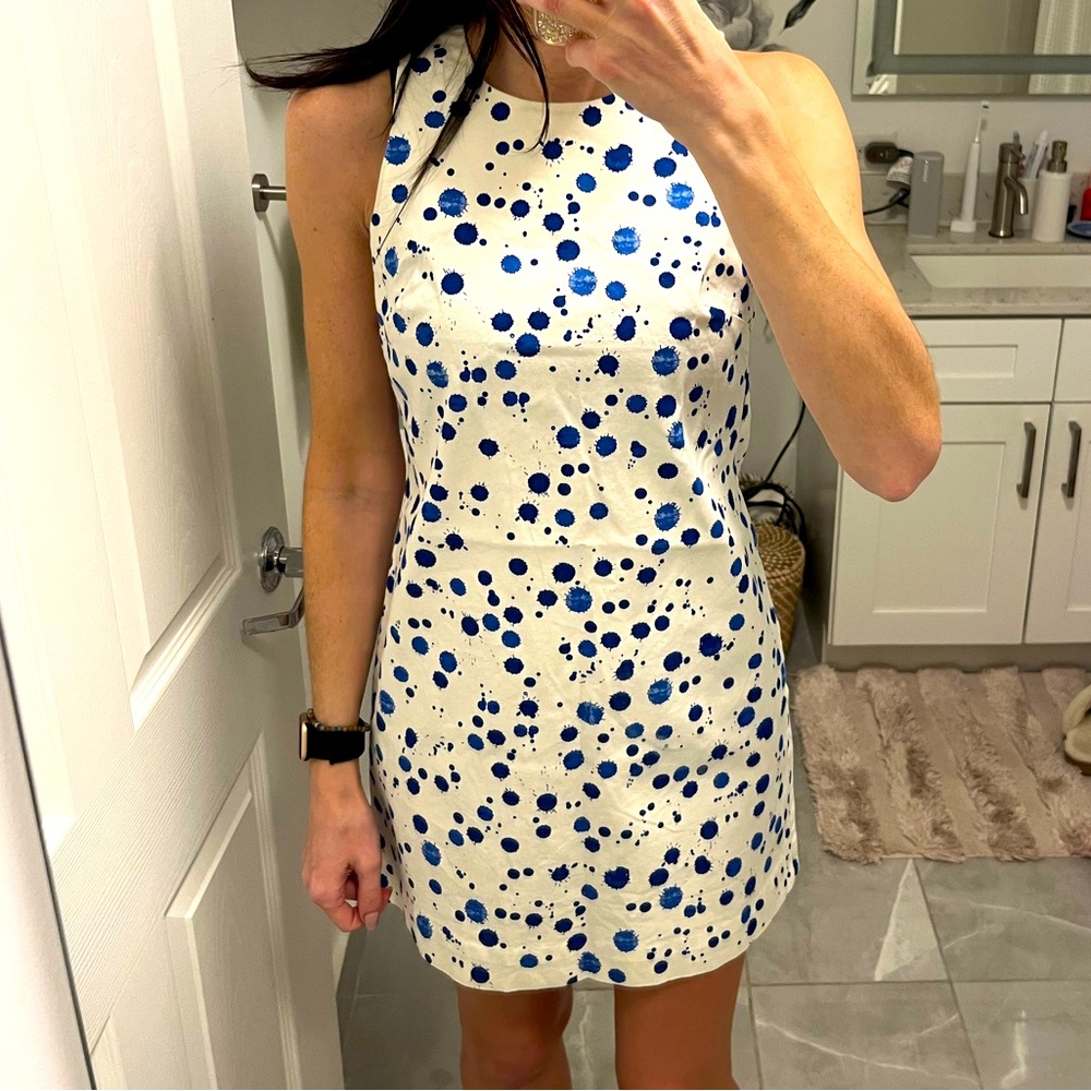 Blue and white print mini dress
